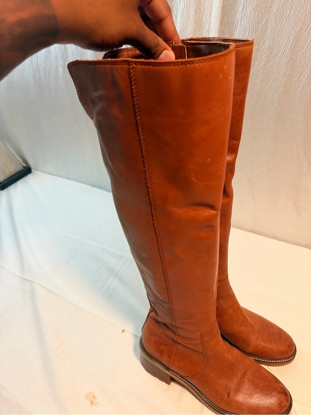 Vince Camuto VC-Kensile Women's Brown Leather Knee High Zip Riding Boots US 9